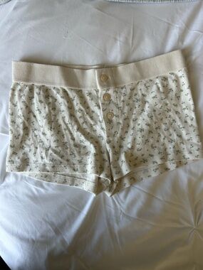 Brandy Melville Cream Green Floral Boxer Shorts